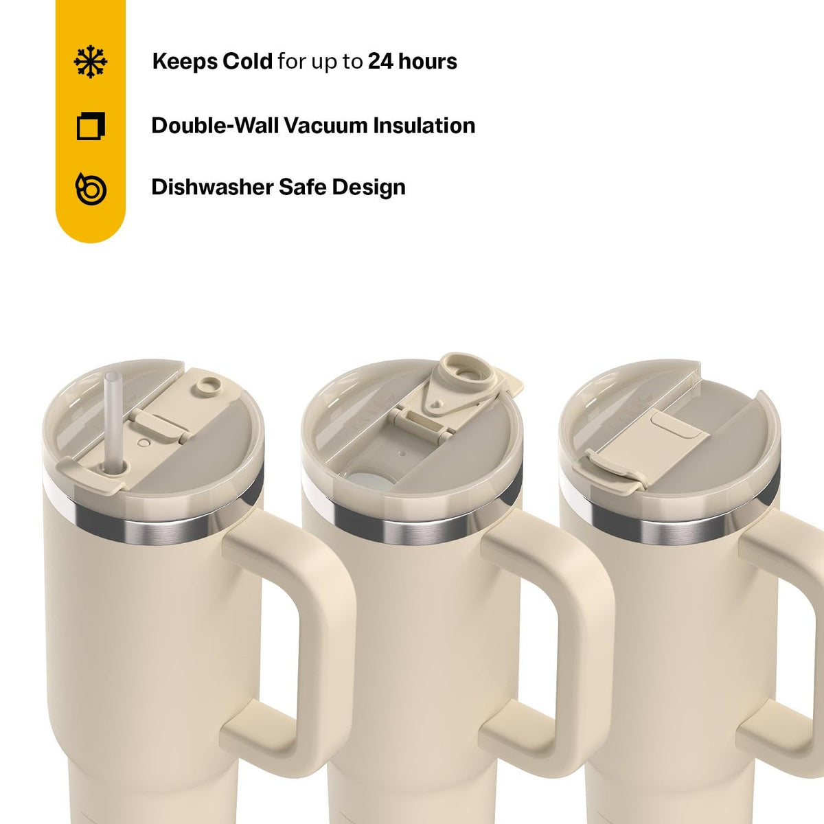 RTIC Road Trip Tumbler 3-in-1 lid enables open sipping and straw use.