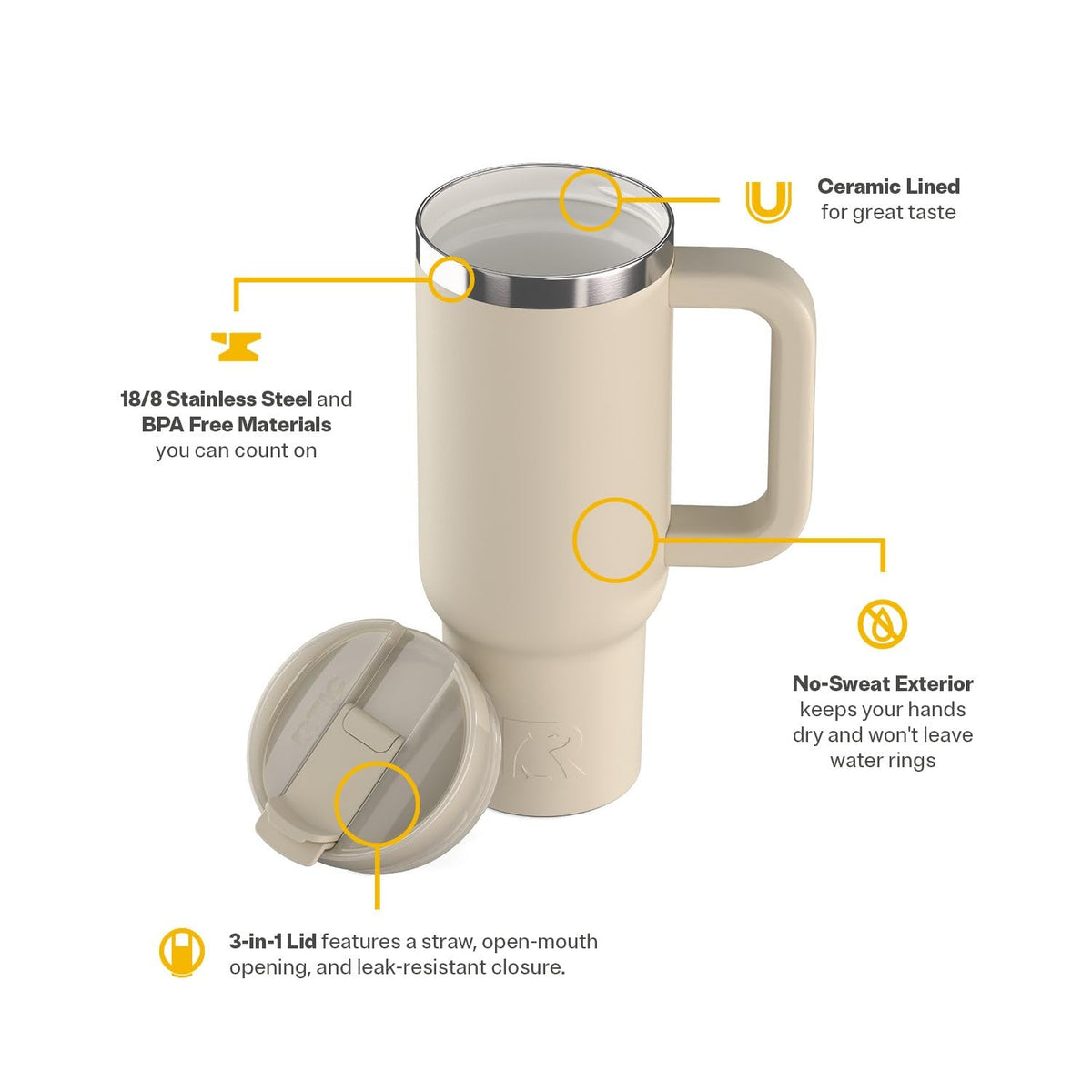 RTIC Road Trip Tumbler double-wall insulation keeps drinks cold for hours.