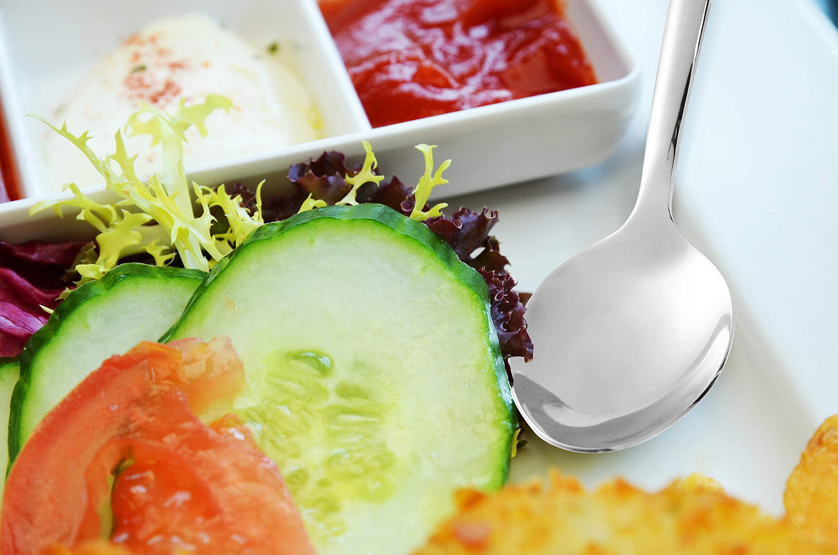 RTT 9-inch stainless steel utensils in a silver mirror finish.