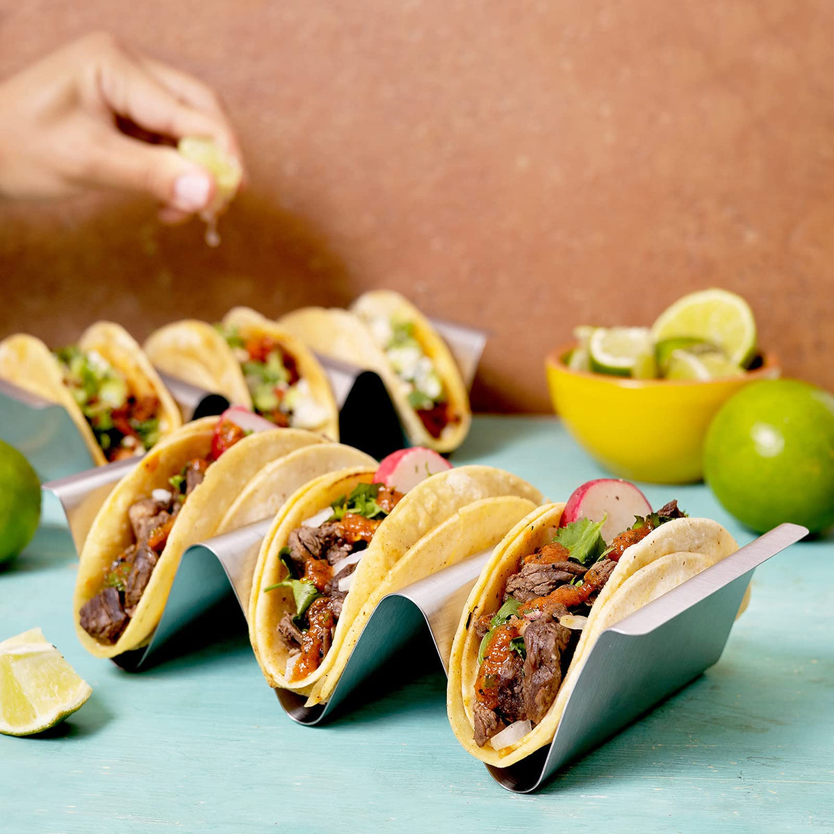 RTT oven-safe-taco-rack in the oven for quick, warm tacos.