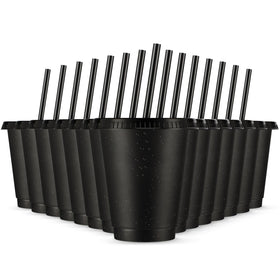 Rtteri 15-piece reusable cups with lids and straws glitter black on a party table