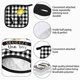 Rtteri buffalo plaid pot holder highlighting thick padding for secure grip while lifting pots.