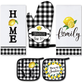 Rtteri buffalo plaid towels set displayed in a bright kitchen, with soft microfiber for everyday drying.