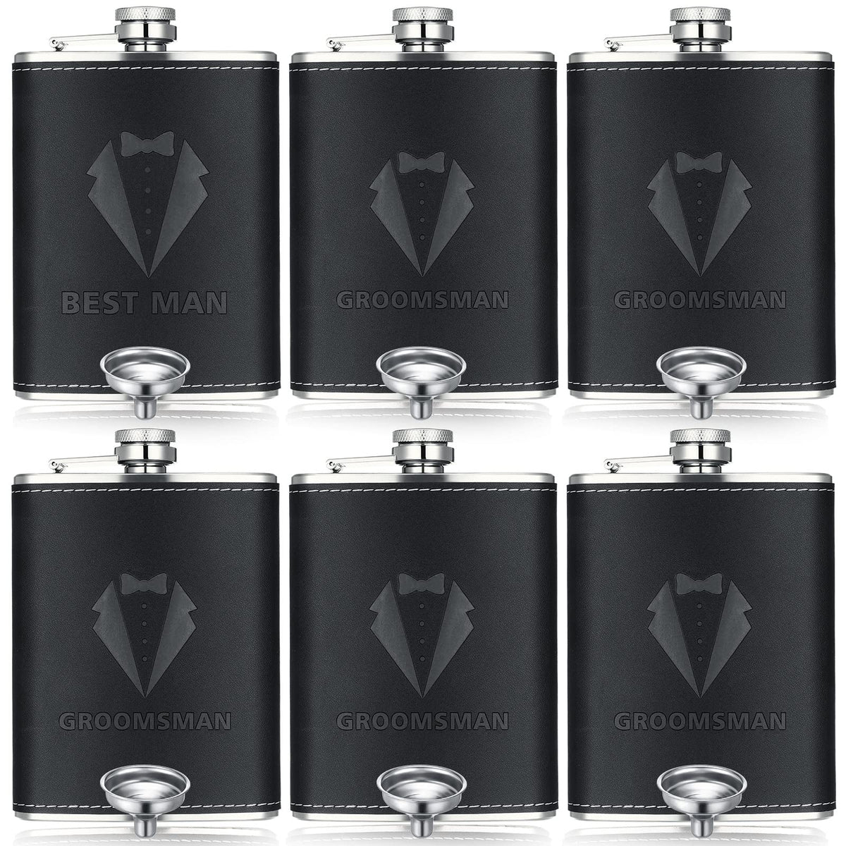 Rtteri groomsman flask 8 oz with black tuxedo design, ideal wedding keepsake