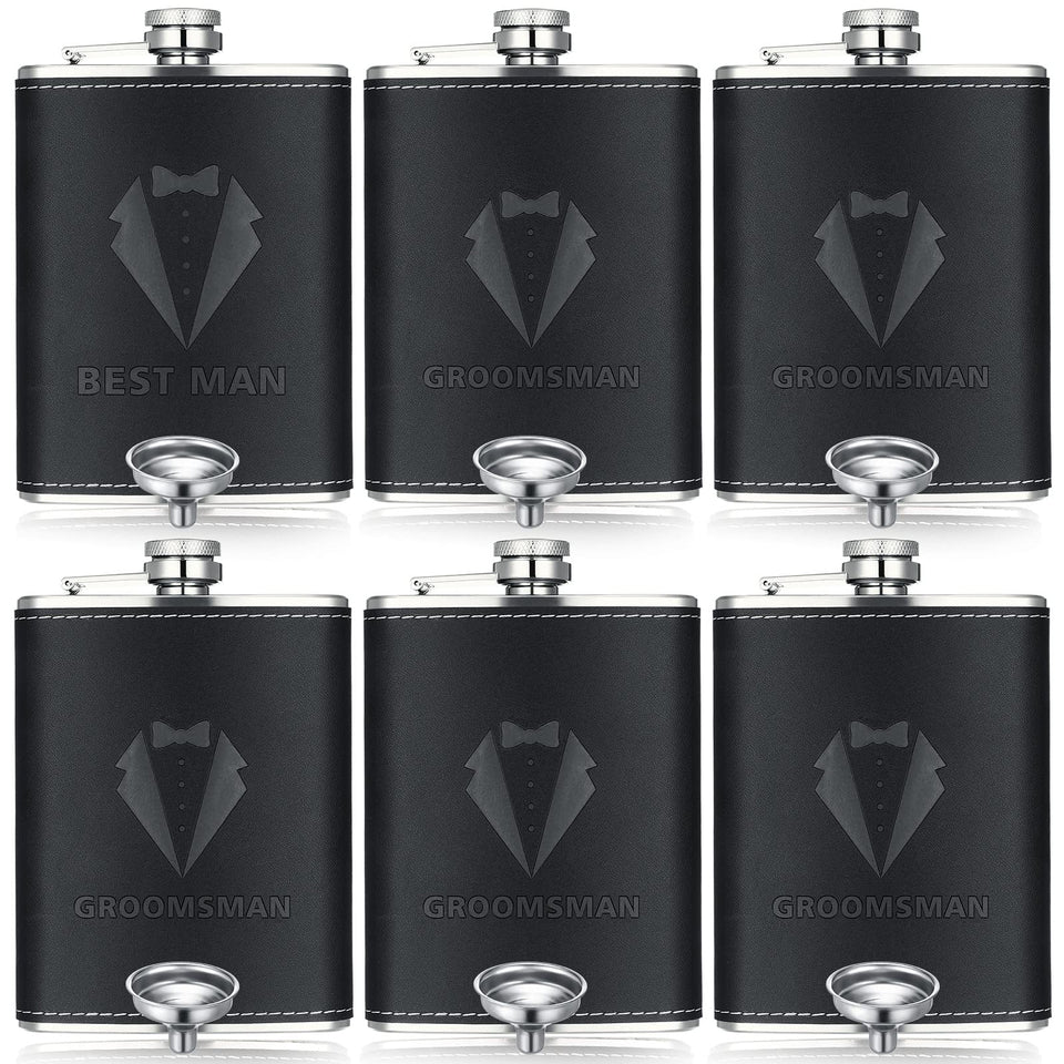 Rtteri groomsman flask 8 oz with black tuxedo design, ideal wedding keepsake