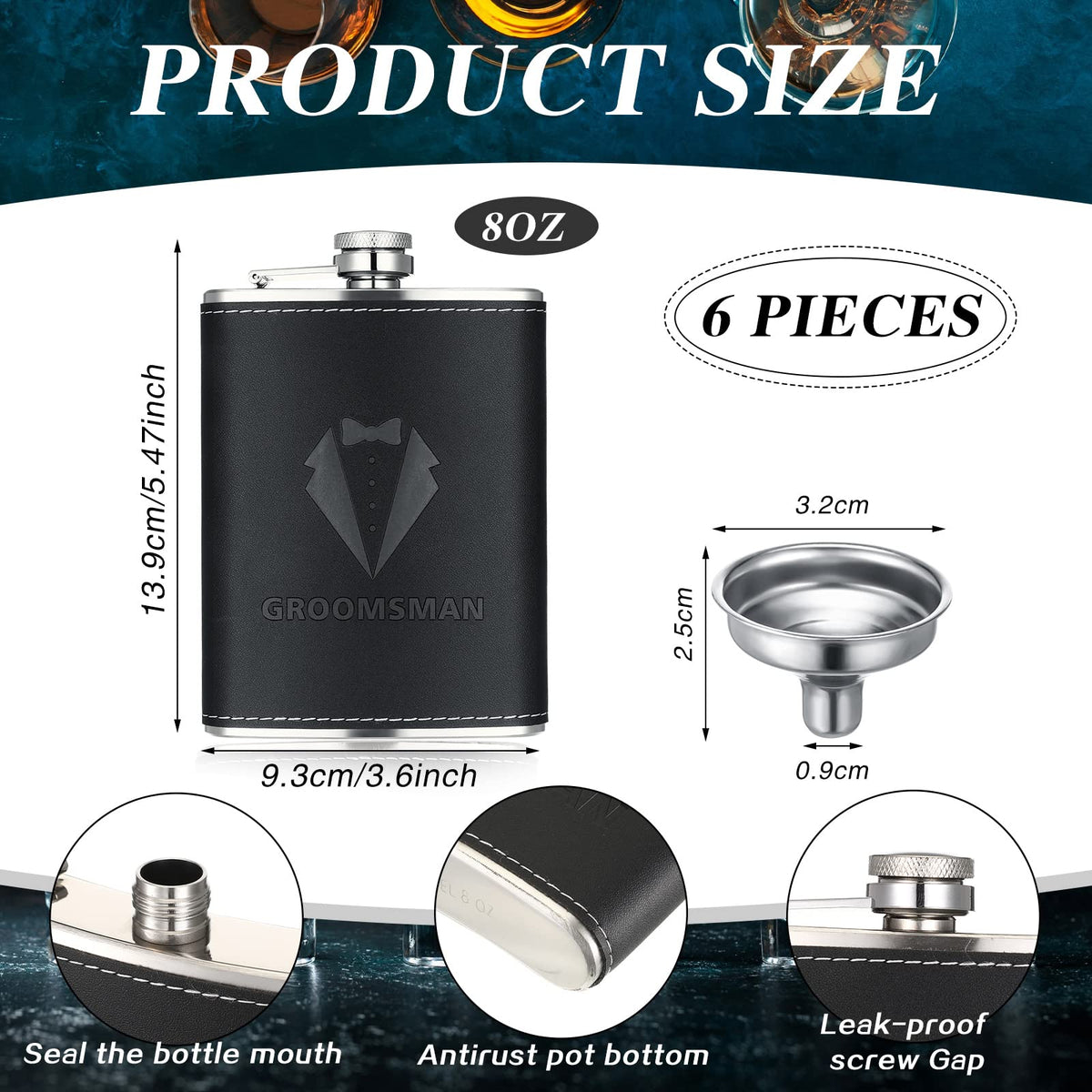 Rtteri groomsman flask 8 oz with tuxedo print, perfect for bachelor celebrations