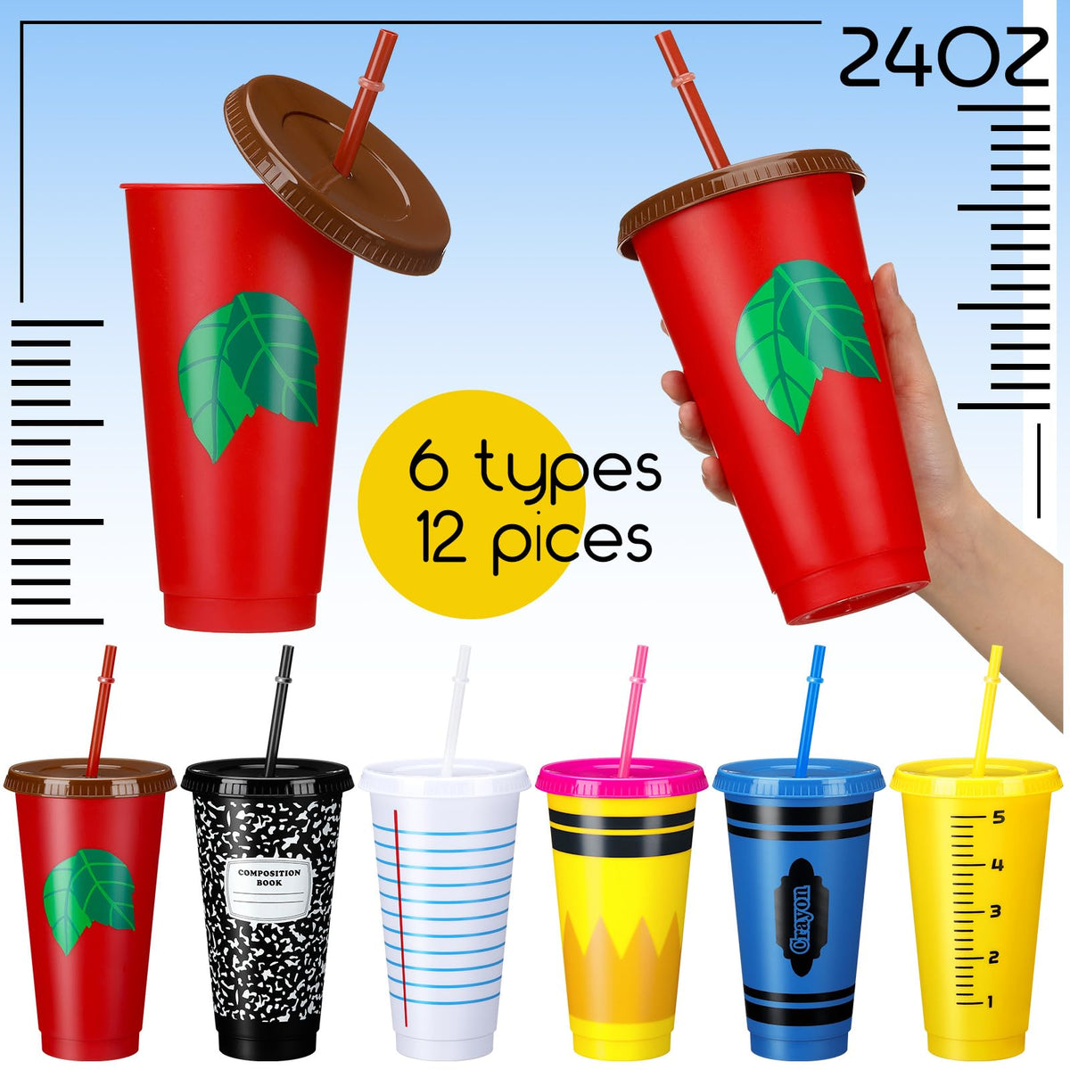 Rtteri cup with composition-notebooks motif supports study breaks.