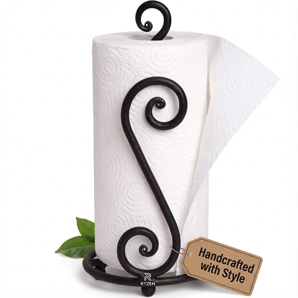 RTZEN swirl design matte black paper towel holder adds farmhouse charm and keeps towels within reach