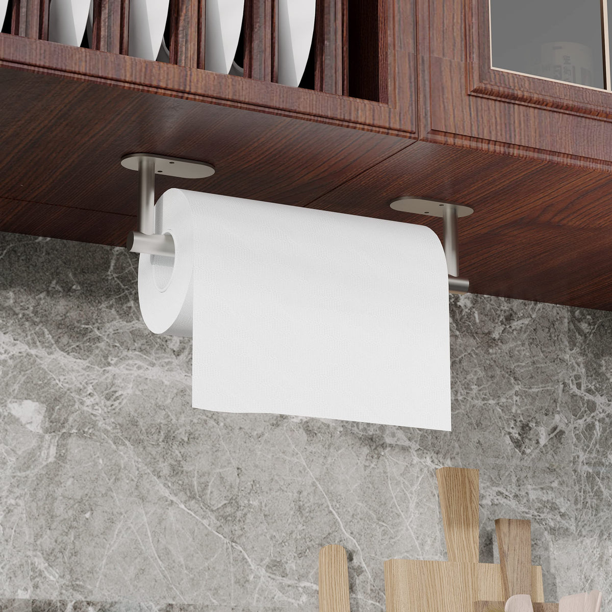 Ruacq paper towel holder 360-degree rotation enabling easy tearing from any side.