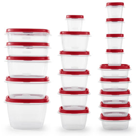 Rubbermaid 42-piece containers with clear bases for easy content identification