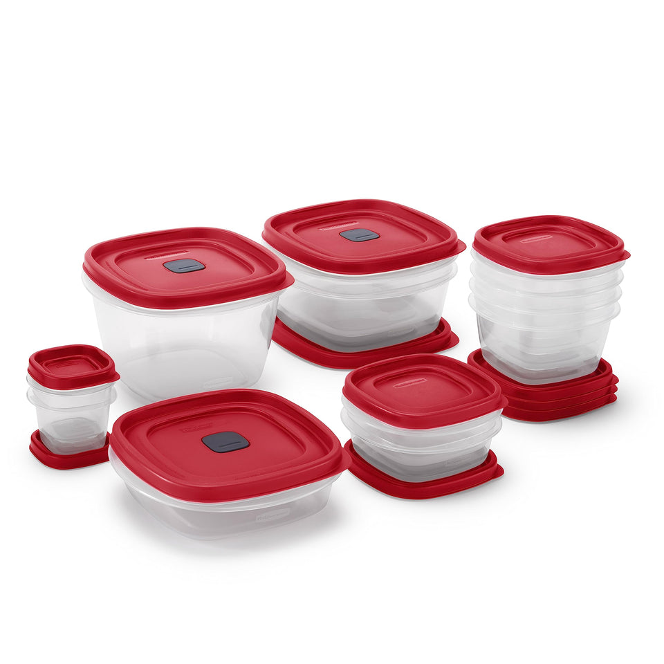 Rubbermaid assorted container set with 24-pack, organized for versatile storage and easy identification.