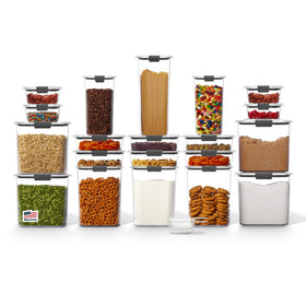 Rubbermaid Brilliance 20-piece set with lids offers clear visibility for pantry organization.