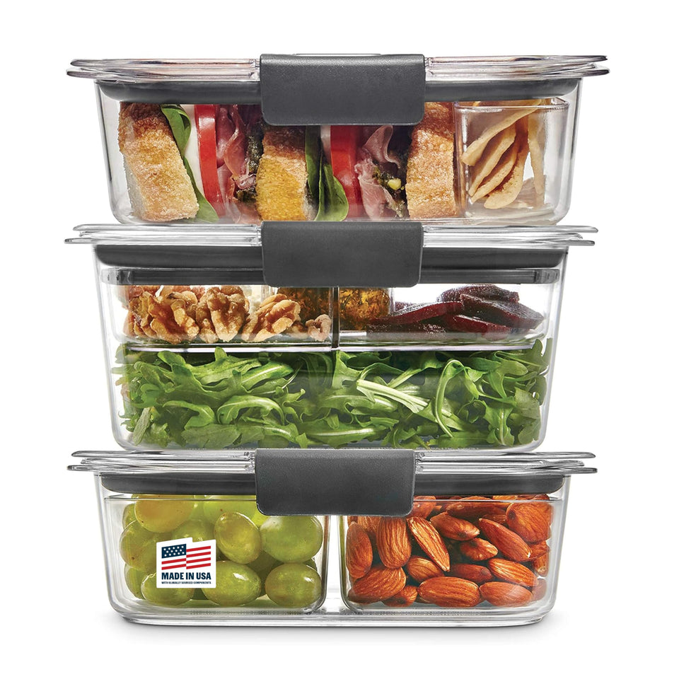 Rubbermaid Brilliance 3-set containers offer clear, durable storage for meals on the go.