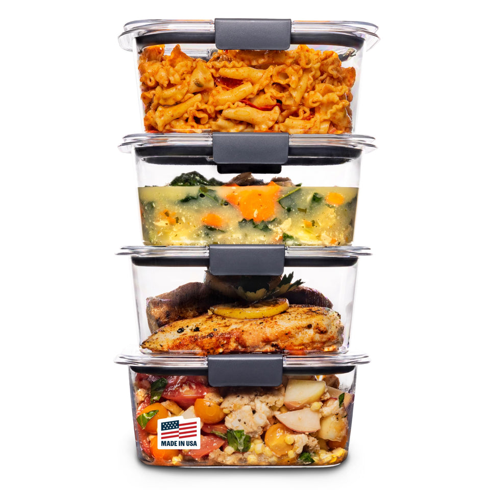 Rubbermaid Brilliance 4.7-cup containers set with clear bases for easy visibility and leftovers.