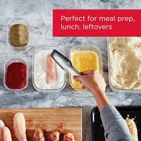 Rubbermaid Brilliance airtight lids securely closed on clear containers.