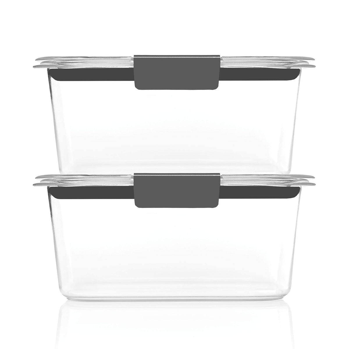 Crystal-clear Rubbermaid Brilliance container viewed inside and contents visible.