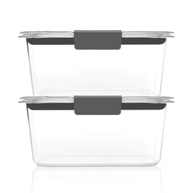 Crystal-clear Rubbermaid Brilliance container viewed inside and contents visible.