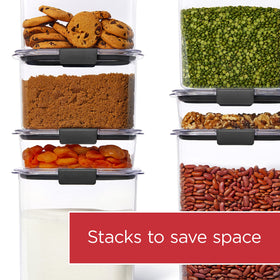 Rubbermaid Brilliance freezer-safe container protects flour and sugar in cold storage.