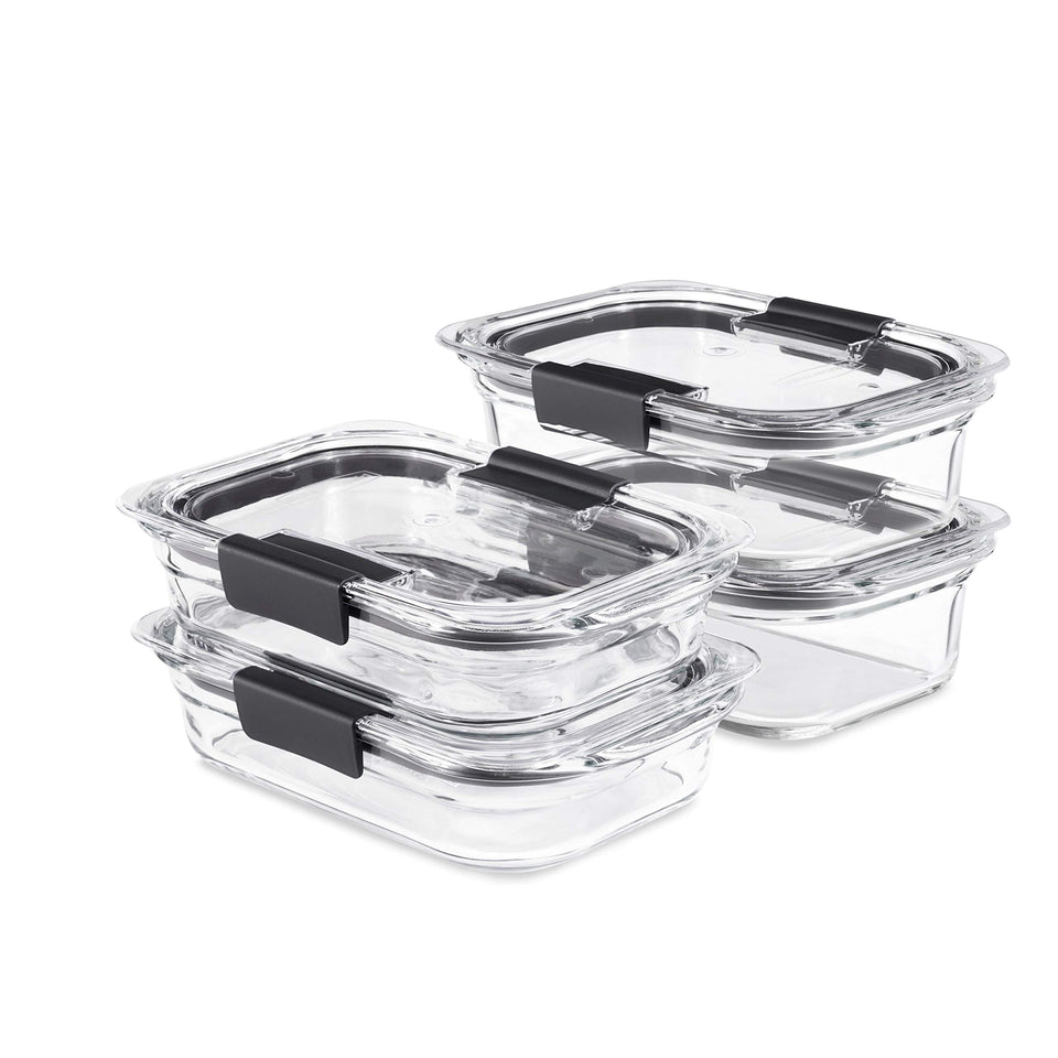 Rubbermaid Brilliance 2-cup glass container with clear lid for meal prep and leftovers.