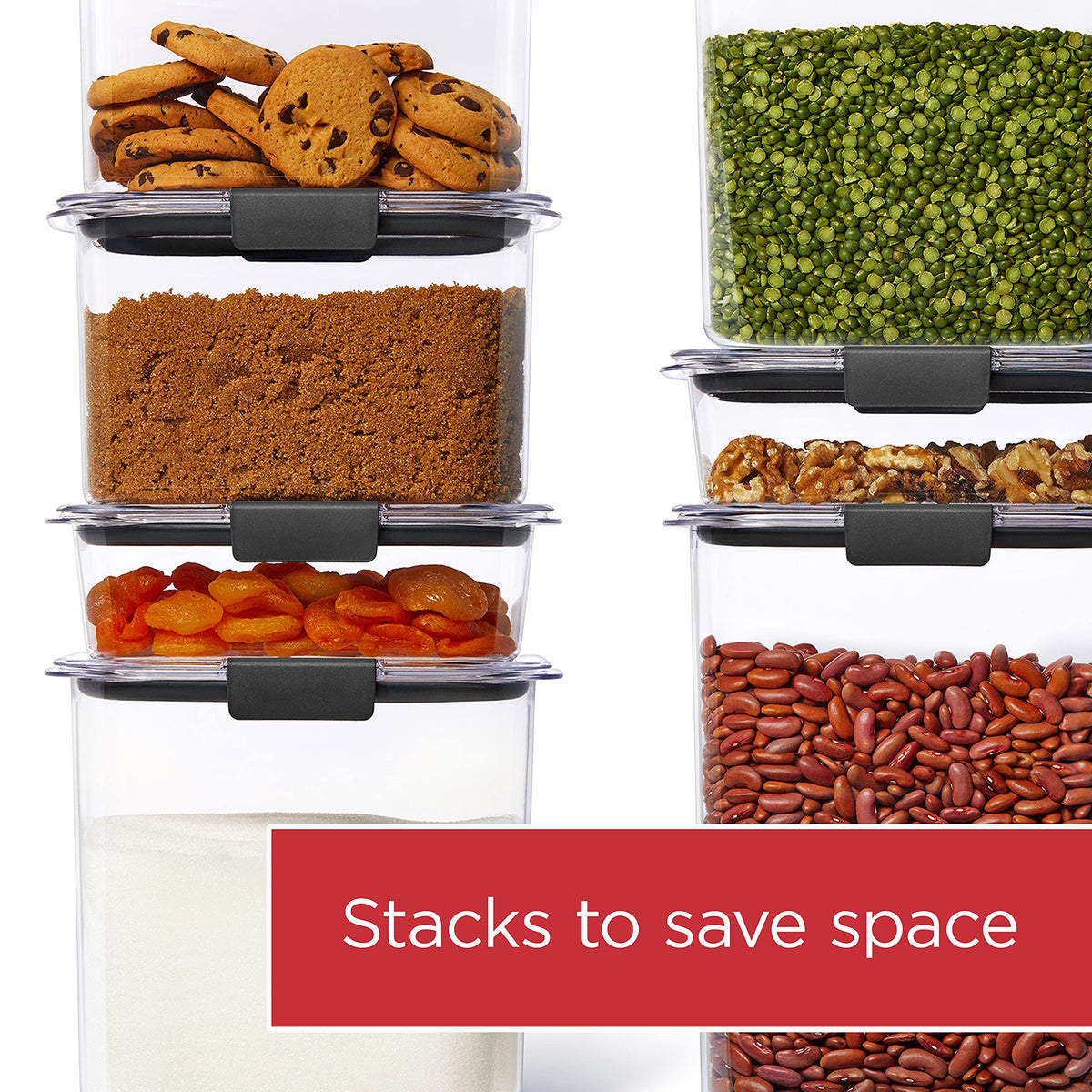 Rubbermaid Brilliance pantry lids showing airtight seal for food freshness.