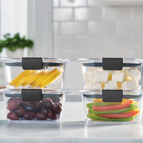 Rubbermaid Brilliance stackable design saves fridge and pantry space.