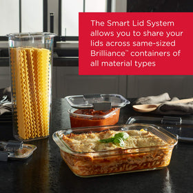 Rubbermaid Brilliance stackable design for compact fridge organization.