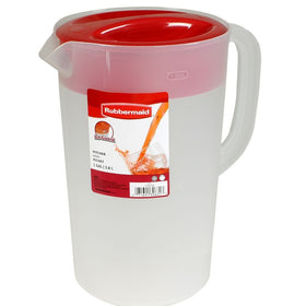 Rubbermaid Clear Pitcher 1 gallon with red lid for family beverages and easy pouring.