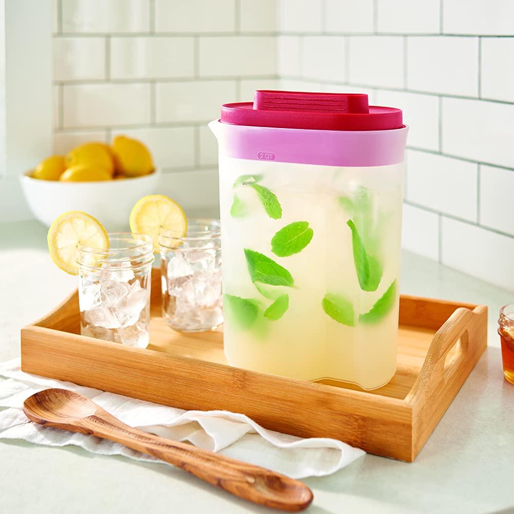 Rubbermaid Compact Pitcher pouring smoothly, ideal for water or juice.