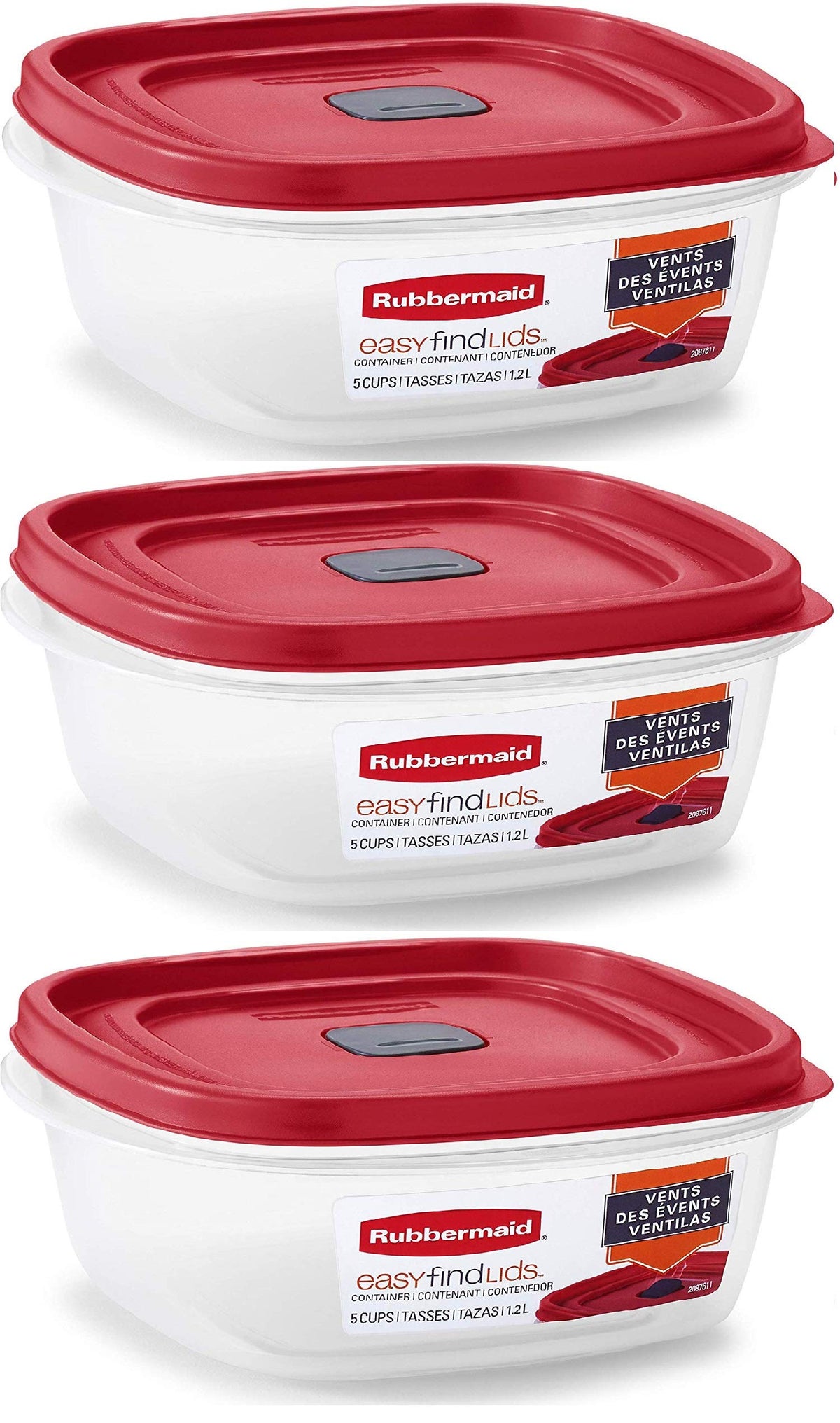 Rubbermaid Easy Find Lids 5-Cup container with red vented lid for splatter-safe microwaving