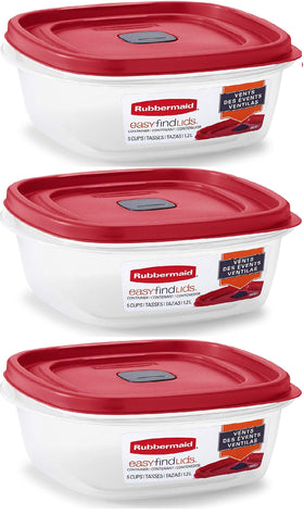 Rubbermaid Easy Find Lids 5-Cup container with red vented lid for splatter-safe microwaving