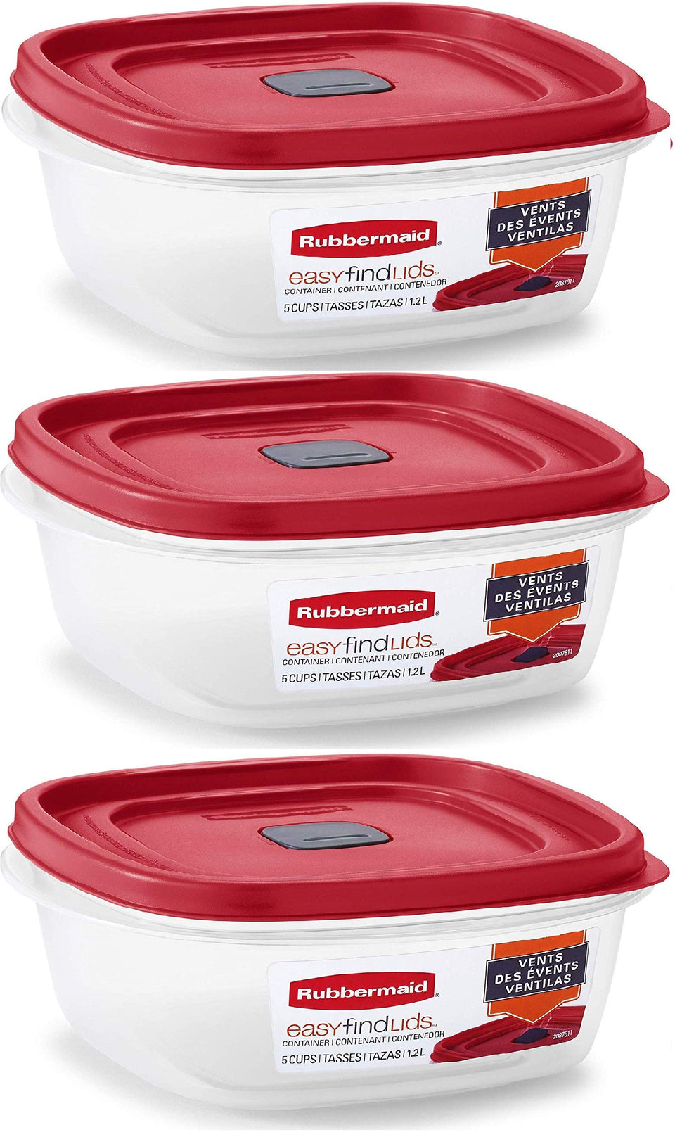 Rubbermaid Easy Find Lids 5-Cup container with red vented lid for splatter-safe microwaving
