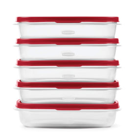 Lids and bases snapped together from Rubbermaid EasyFindLids system to prevent misplacement