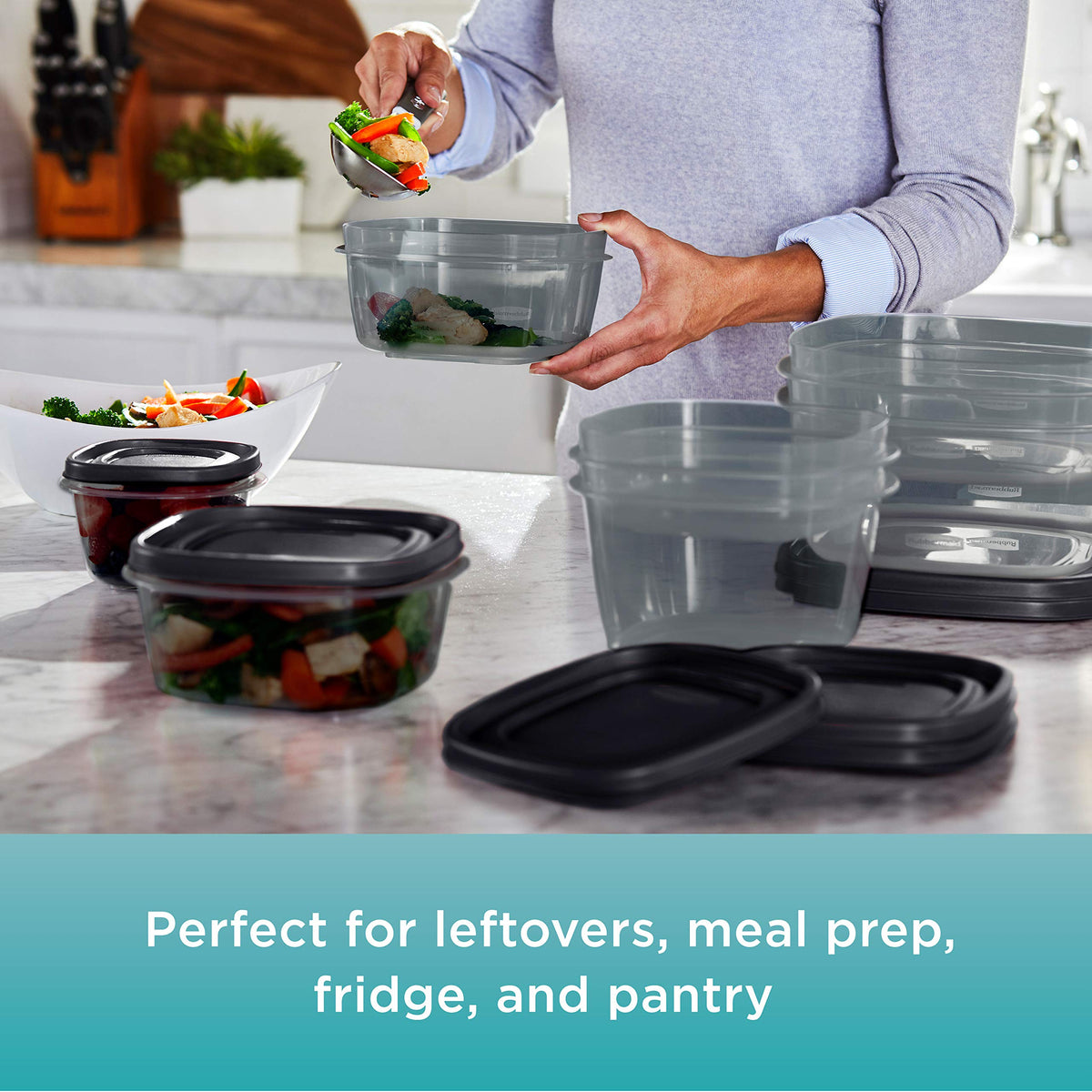 Rubbermaid EasyFindLids modular, stackable containers simplify fridge organization