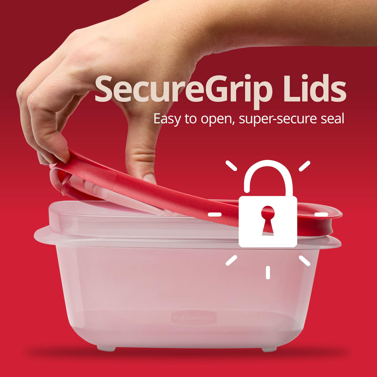 Rubbermaid EasyStore container with extended lip for easy carrying.