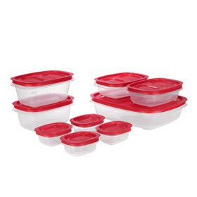  Rubbermaid EasyStore large containers with lids stack neatly for organized fridge storage.