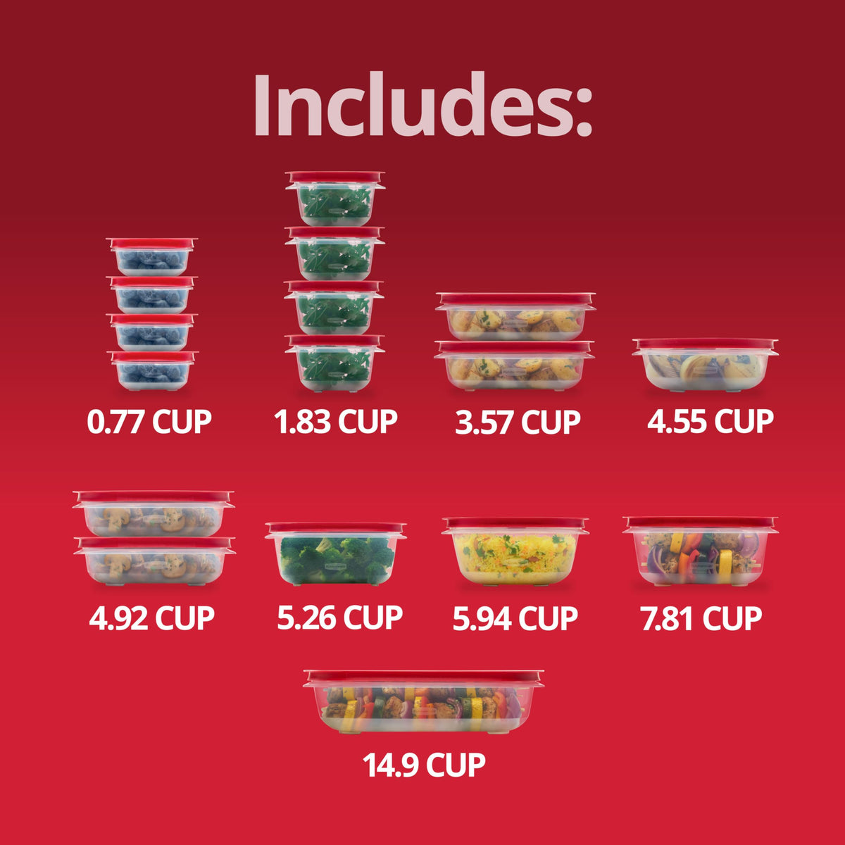 Rubbermaid EasyStore mixed-size set shown on counter for versatile organization.