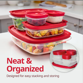 Rubbermaid EasyStore square container with ridged lid promotes sturdy stacking.