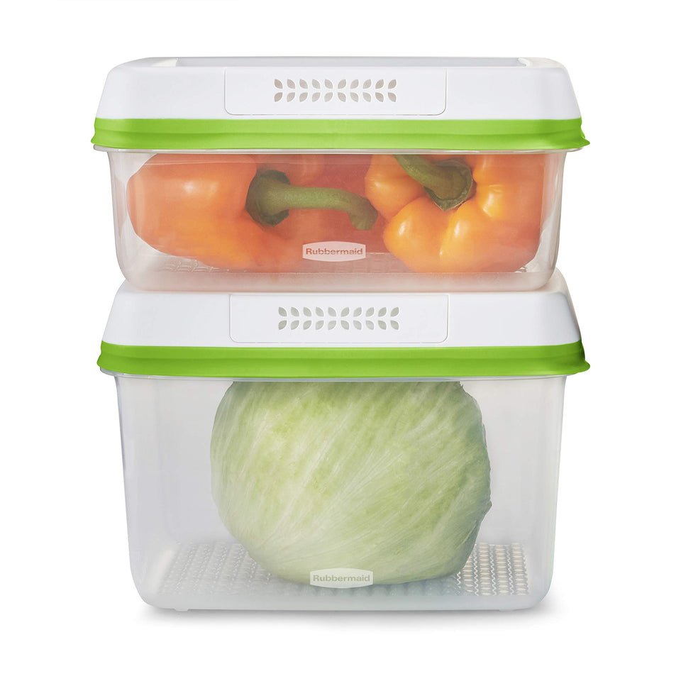 Rubbermaid FreshWorks Produce Saver set front view for organized fridge storage.