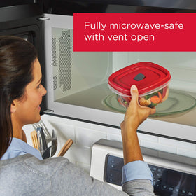 Rubbermaid microwave-safe container with built-in vents to reduce splatters
