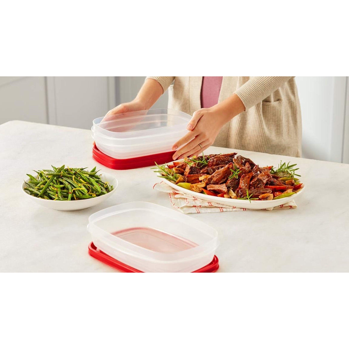 Rubbermaid microwave-safe containers ready for reheating leftovers