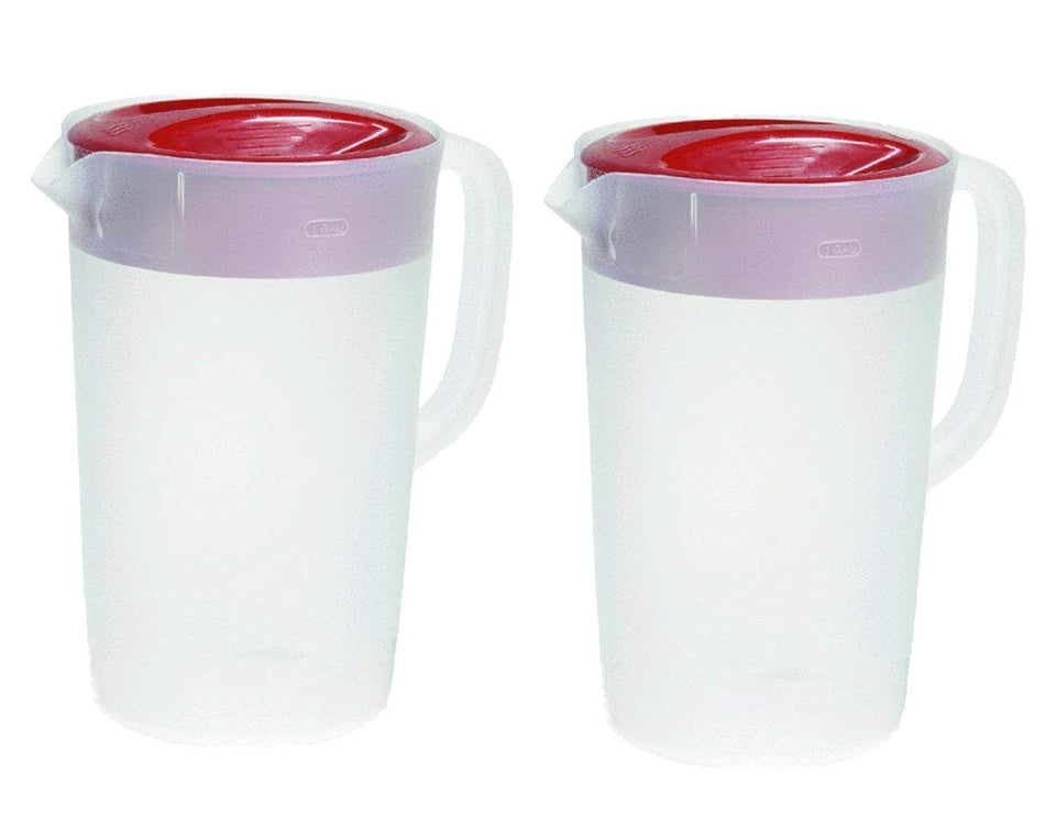 The Rubbermaid Servin' Saver Pitcher with red lid for easy pouring in 1 gallon.