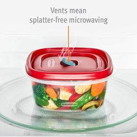 Rubbermaid snap-together lids for clutter-free stacking and organized pantry.