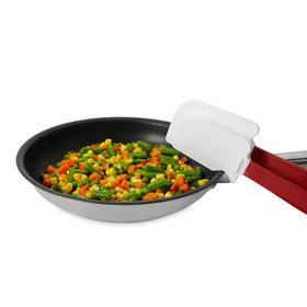 Rubbermaid spatula resists heat up to 500°F and is dishwasher safe.