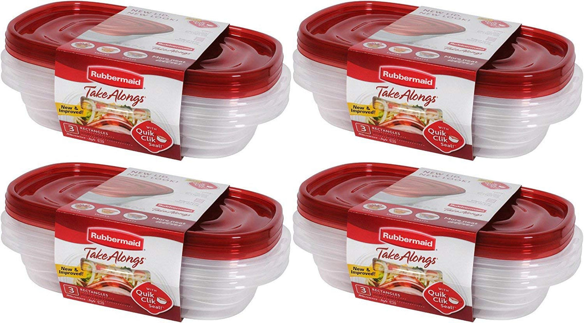 Rubbermaid TakeAlongs 4-cup container stacked for compact fridge organization.