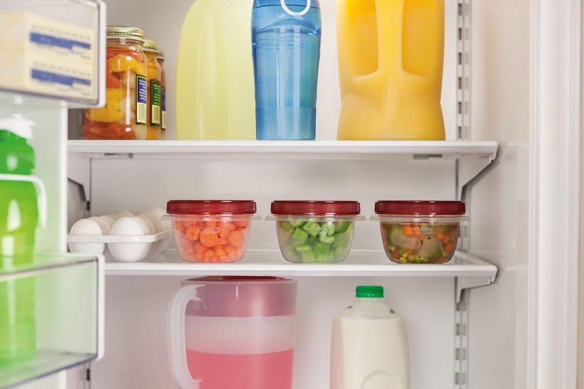 Rubbermaid TakeAlongs clear base and tinted lid for quick content check