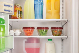 Rubbermaid TakeAlongs clear base and tinted lid for quick content check