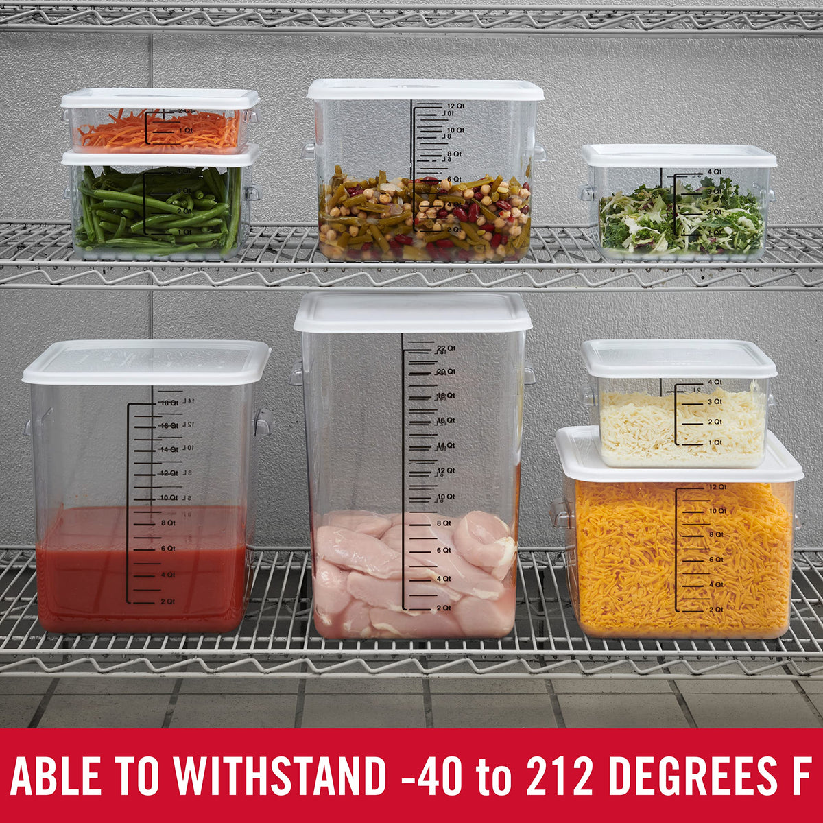 Rubbermaid temperature range suitable for freezer to hot prep.