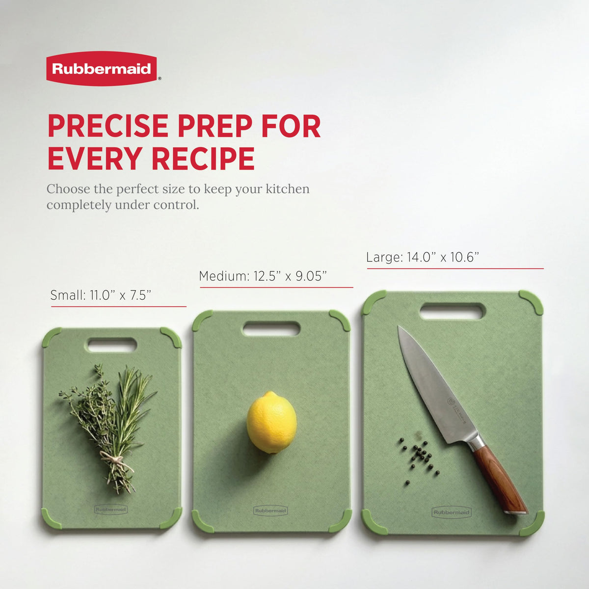 Rubbermaid three-piece cutting-board set small on counter for quick prep tasks.