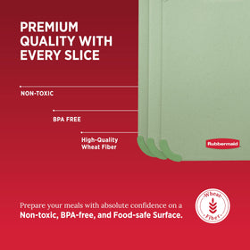 Rubbermaid wheat-fiber cutting board closeup texture showing knife-friendly surface.