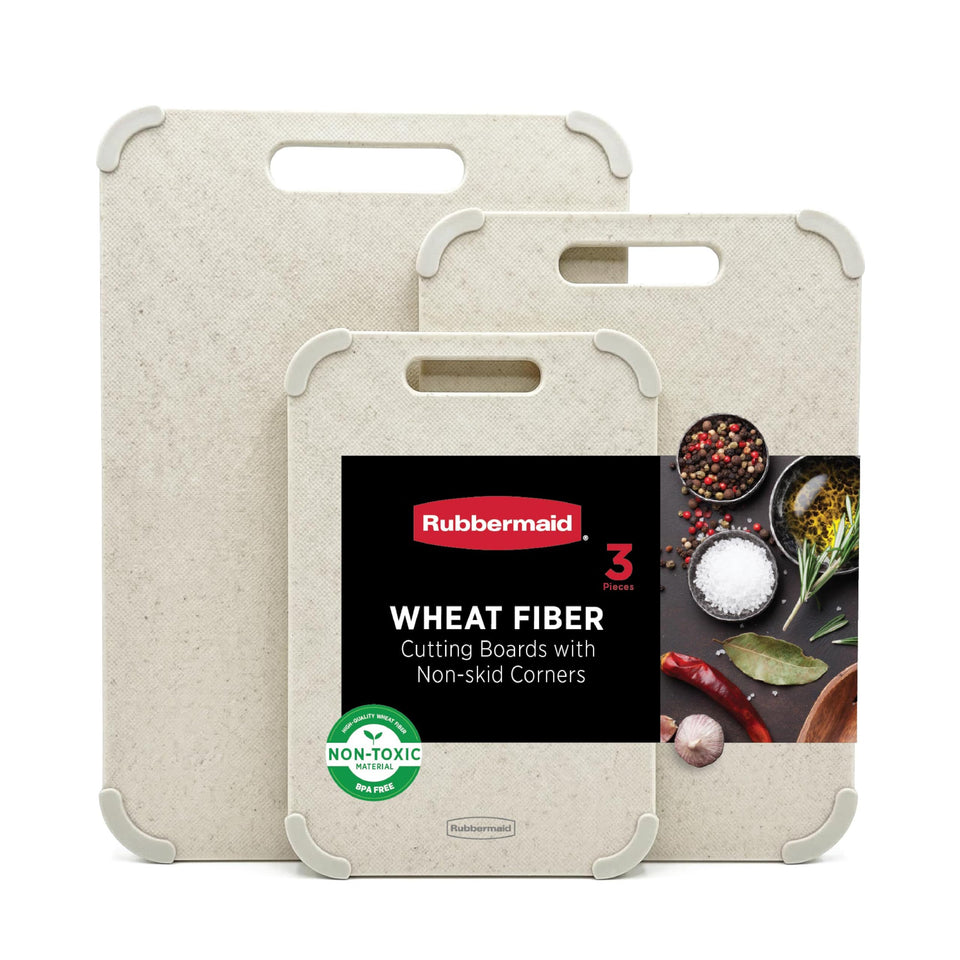 Rubbermaid wheat fiber cutting board large on counter for roomy prep